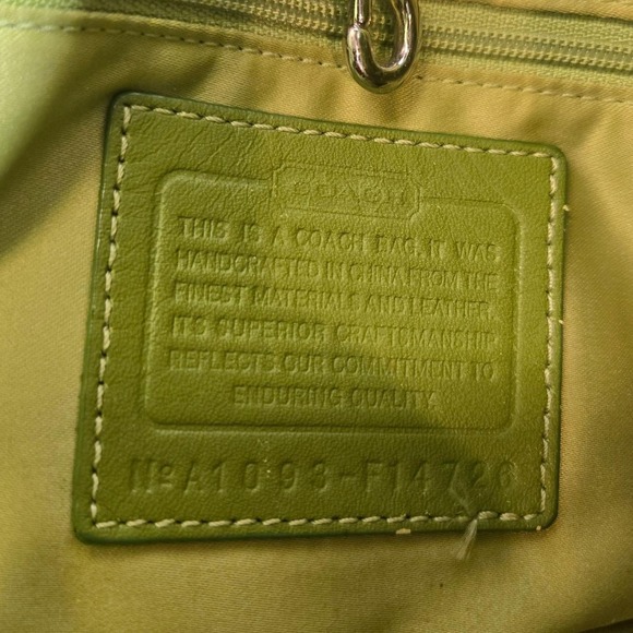 Coach Stripe Signature Monogram Purse Canvas Leather Tote Bag Pink Green - Picture 2 of 16